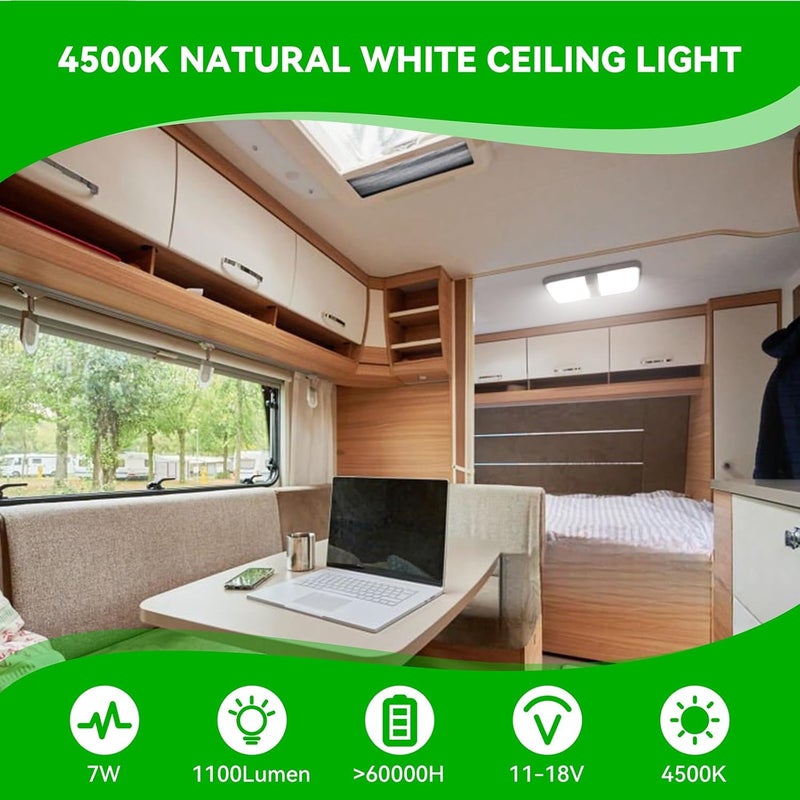 ULITECO RV Light Interior, RV Ceiling Light 12V, 4500K 1100LM RV Led Lights Fixtures,7W Camper Lights with Switch for RV Trailer Camper Boat Car (Natural White, 4PCS) - Image 5